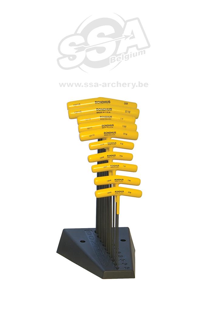 Jeu de Clefs Allen Bondhus en T 3/32-3/8 avec support